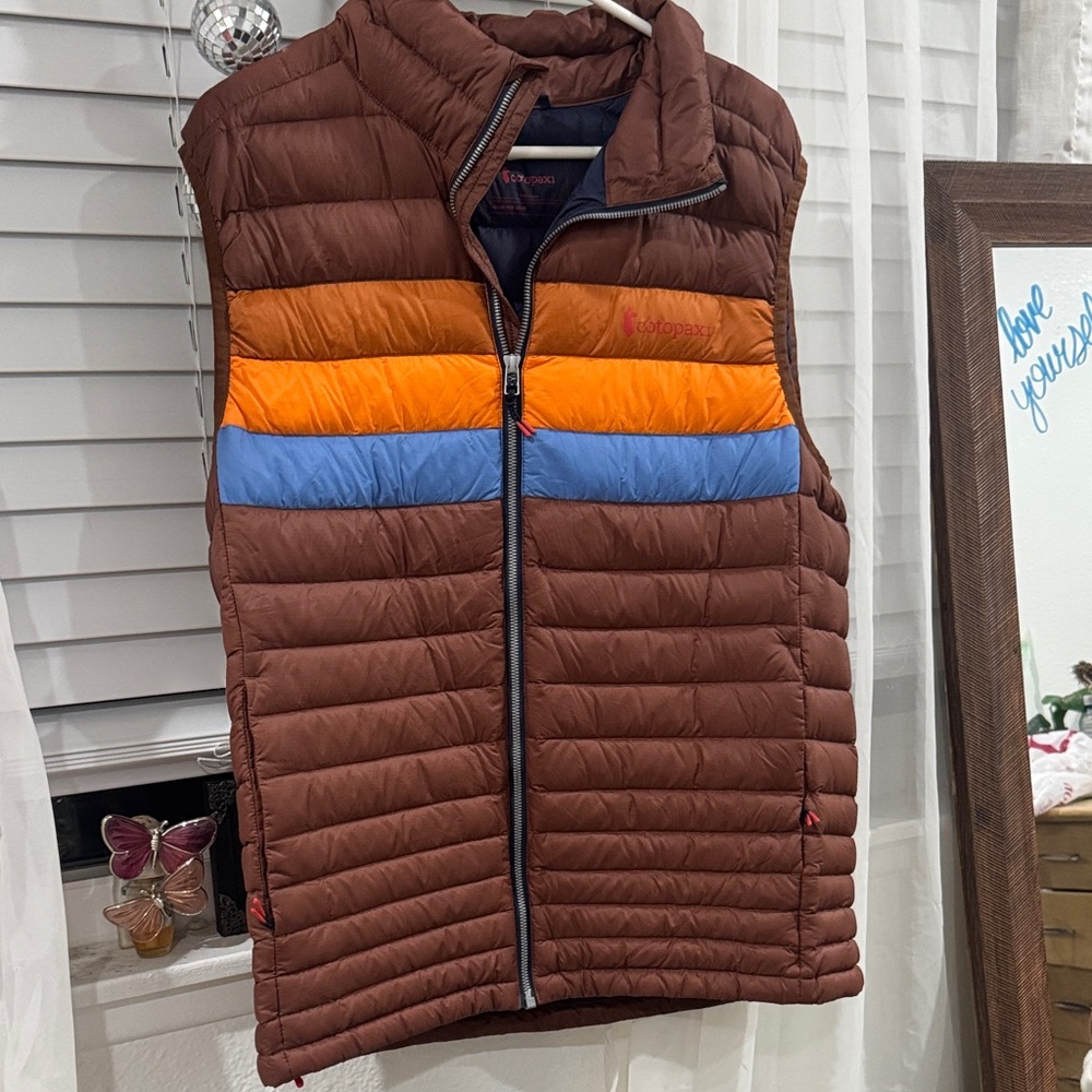Cotopaxi Brown and Orange Puffer Jacket